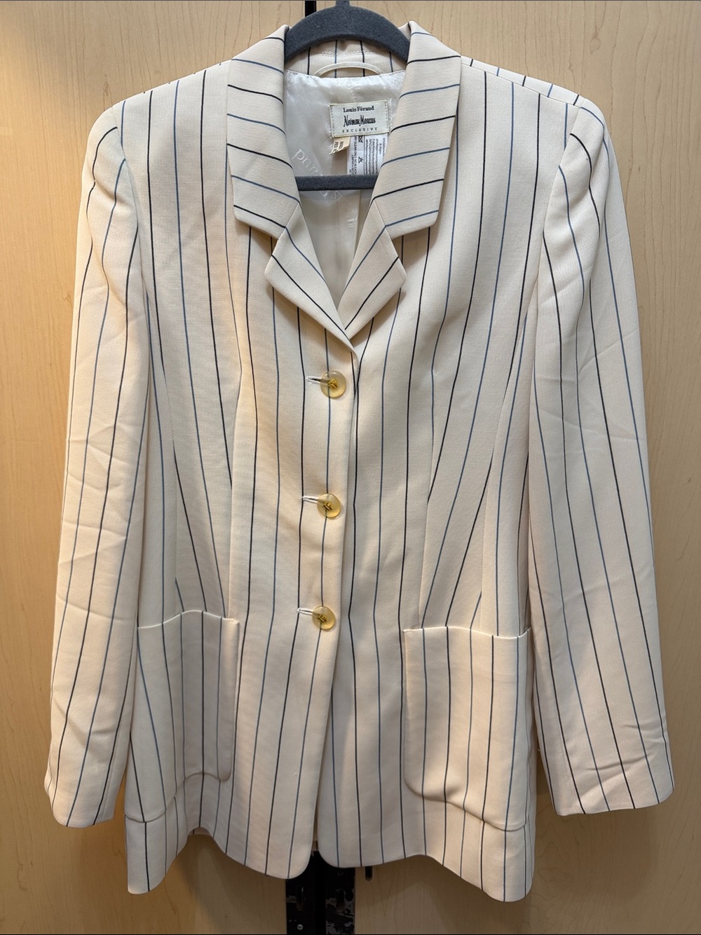 Vintage Louis Feraud Neiman Marcus Pinstripe Wool Blazer LF Logo Buttons Germany